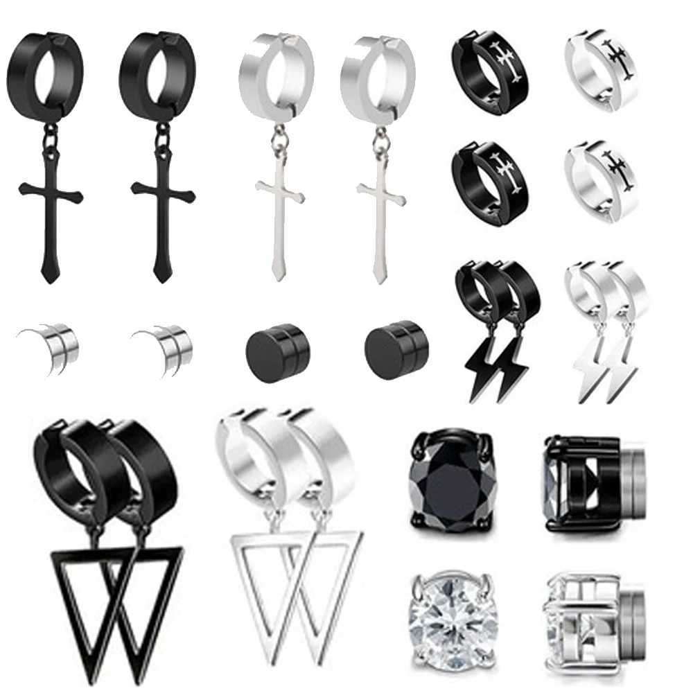 Stainless steel non perforated magnetic stud earrings neutral CZ magnetic stud closure clip womens punk hip-hop earring set W241017