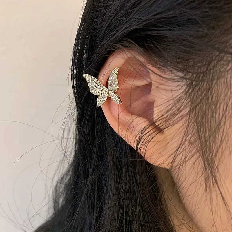 1 shiny crystal butterfly ear clip womens unperforated earrings fashionable butterfly ear sleeves 2024 Korean Kpop jewelry W241017