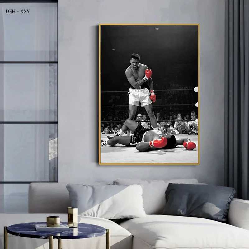 Scandinavian Classic Black and White Vintage Wall Art Boxing King Tyson HD Canvas Poster Print Home Bedroom Living Room DecorXJ241016