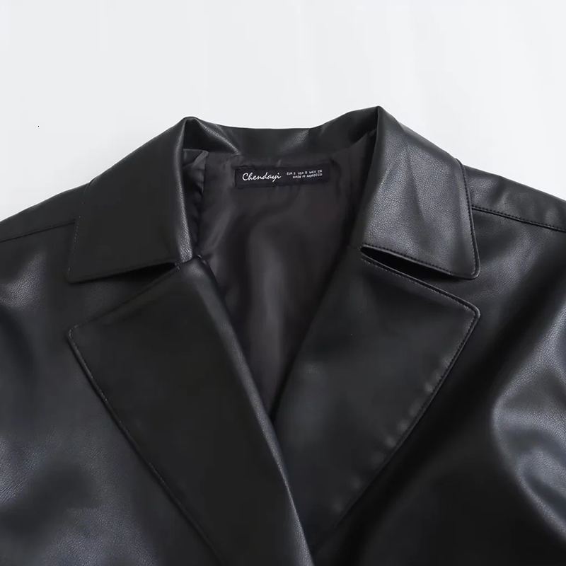 Leather Jacket Women's Black Outwear Solid Long Sleeve Top With Button Inszartrafs Chaquetas Mujer 2024 Inszartaf Coat