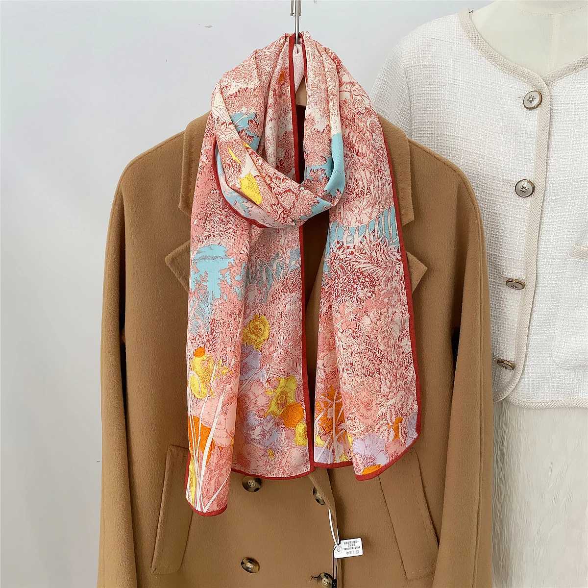 160x33CM Winter Silk Cashmere Scarf Temperate Tropical Jungle Plant Handmade Curled Shawl Warm Long Scarf Package Pashmina Bandage X241017
