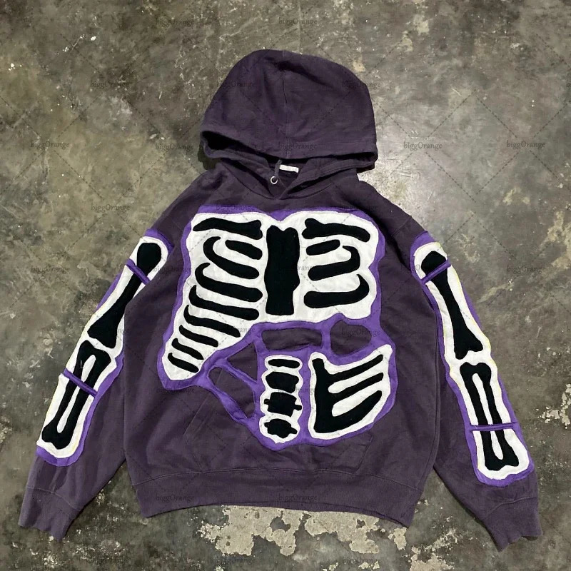 Y2K bag street hiphop casual fully matched pullout graphic hoodie mens fashion gothic purple pleated print over 2000s sudadoras 241010