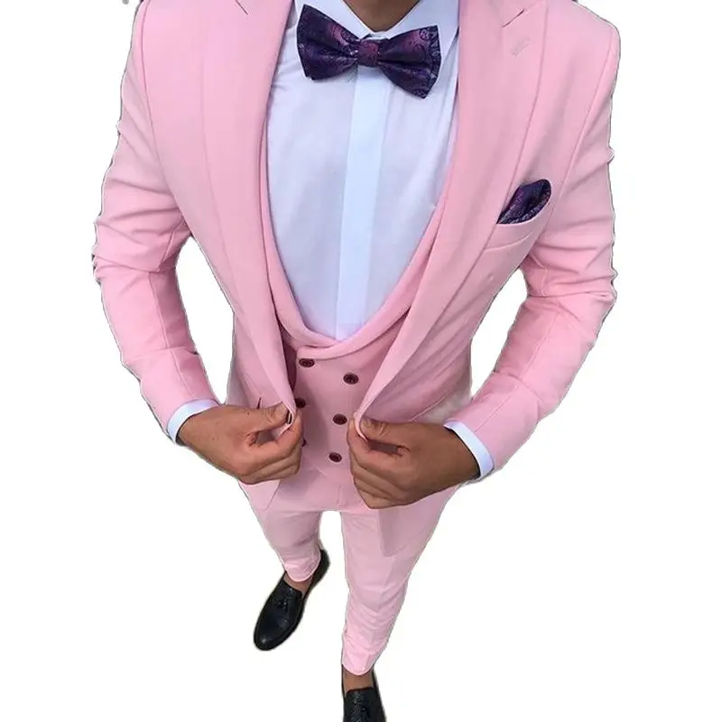 Pink Men Suits for Prom Slim Fit 2024 Wedding Groom Tuxedo 3 Piece Custom Male Fashion Blazer with Waistcoat Pants