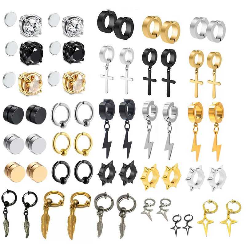2024 Stainless Steel Non Perforated Magnetic Earrings Neutral CZ Magnetic Earclip Womens Punk Hip Hop Earring Set W241017