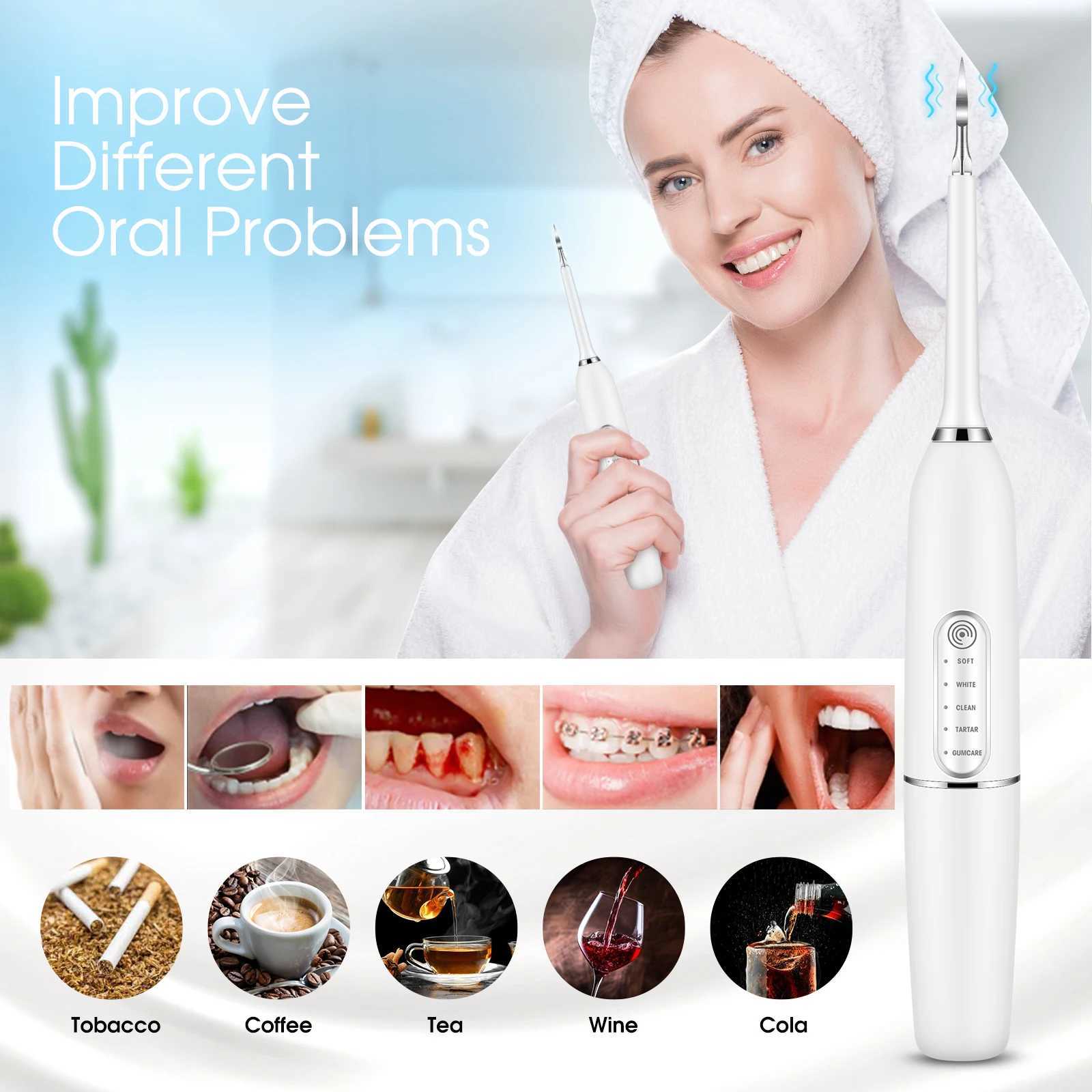 Ultrasonic electro acoustic wave dental scale dyeing Tatar calculus teeth whitening cleaning waterproof electric toothbrush M241017