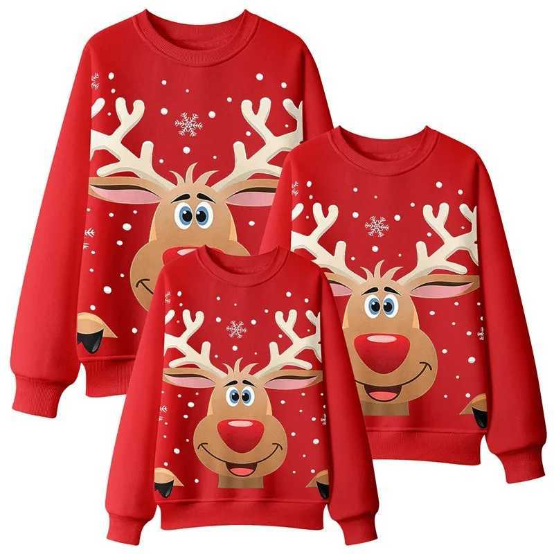 Christmas Family Appearance Matching Set Sportswear Pulling 3D Cartoon Reindeer Print Matching Hoodie O-Neck Wool Top Christmas W241015