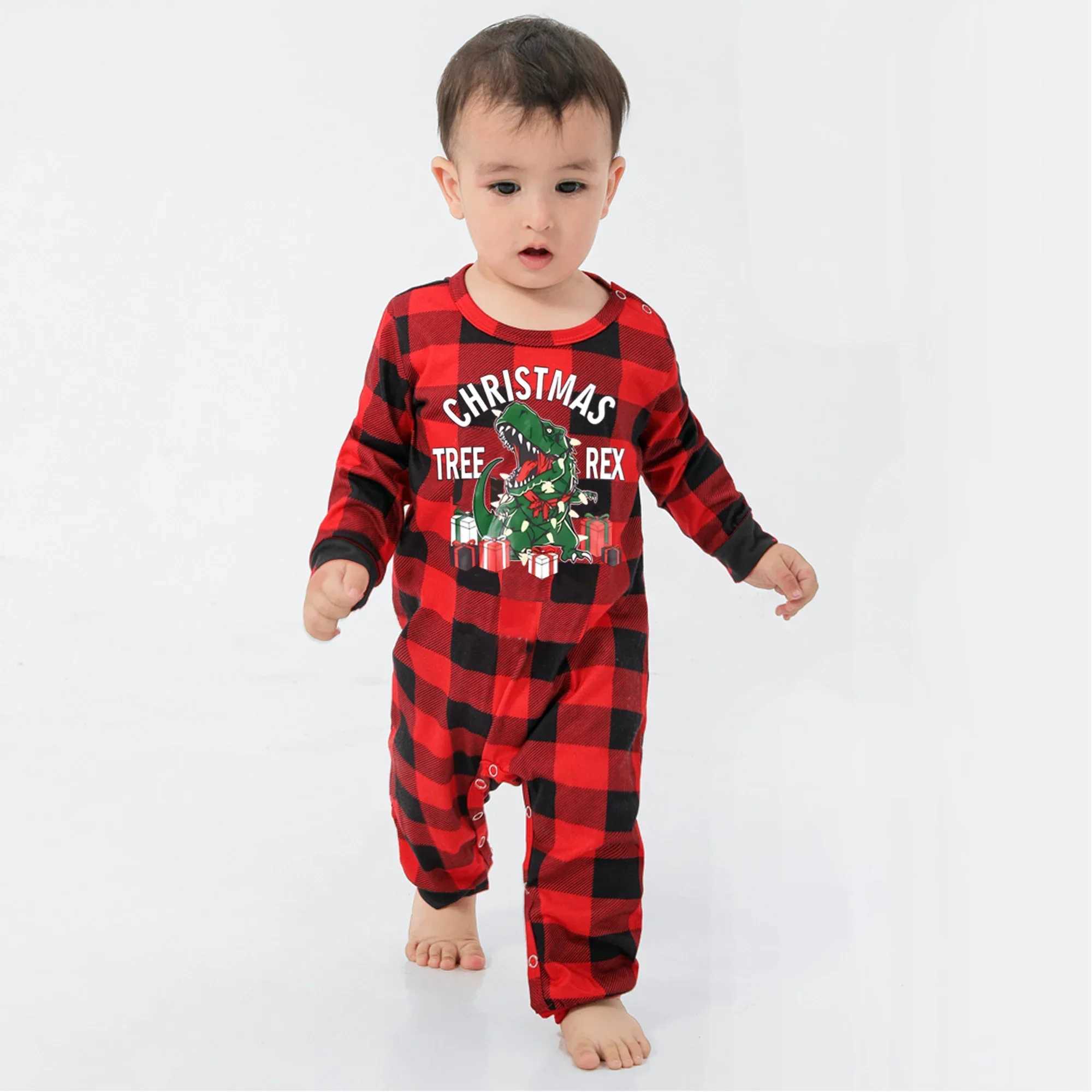 2024 New Year clothing dinosaur print mom daughter dad son matching pajama set Christmas set soft cute pajama family appearance W241015