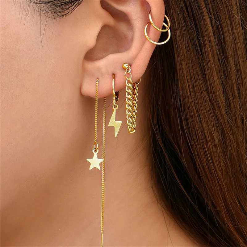 Exquisite tassel star lightning clip earring set suitable for women womens buttoned ear cuffs fake ears fashionable jewelry gifts W241017