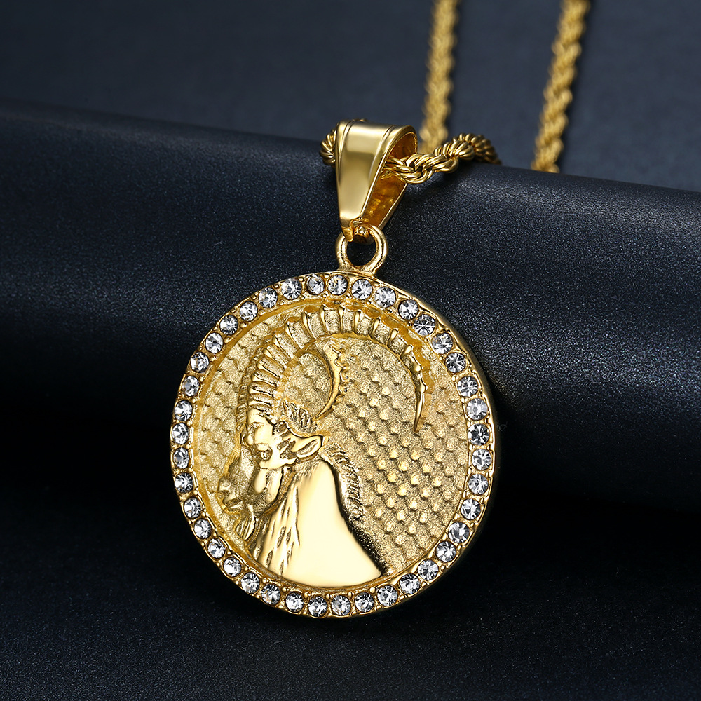 Retro 12 Constellations Round Pendant Necklace Stainless Steel 18K Gold Plated Jewelry Gift