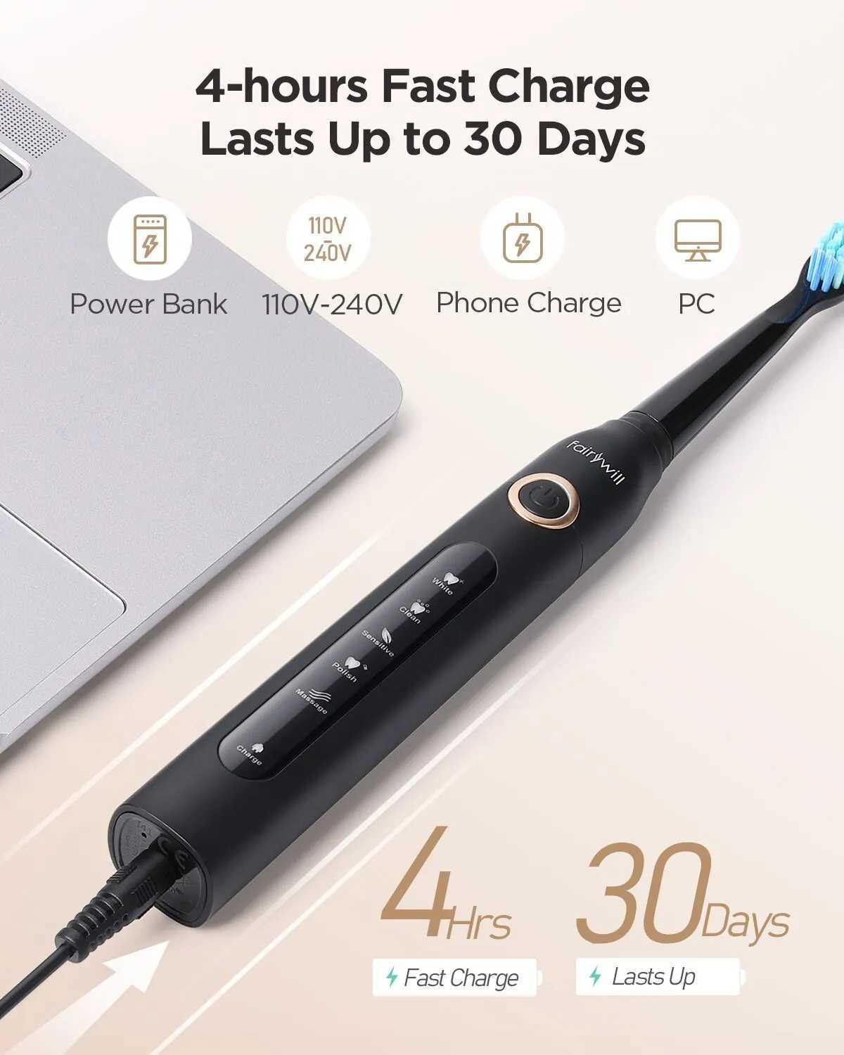 Fairywill electric sonic toothbrush USB charging FW-507 rechargeable waterproof electronic toothbrush replaced with human head M241017