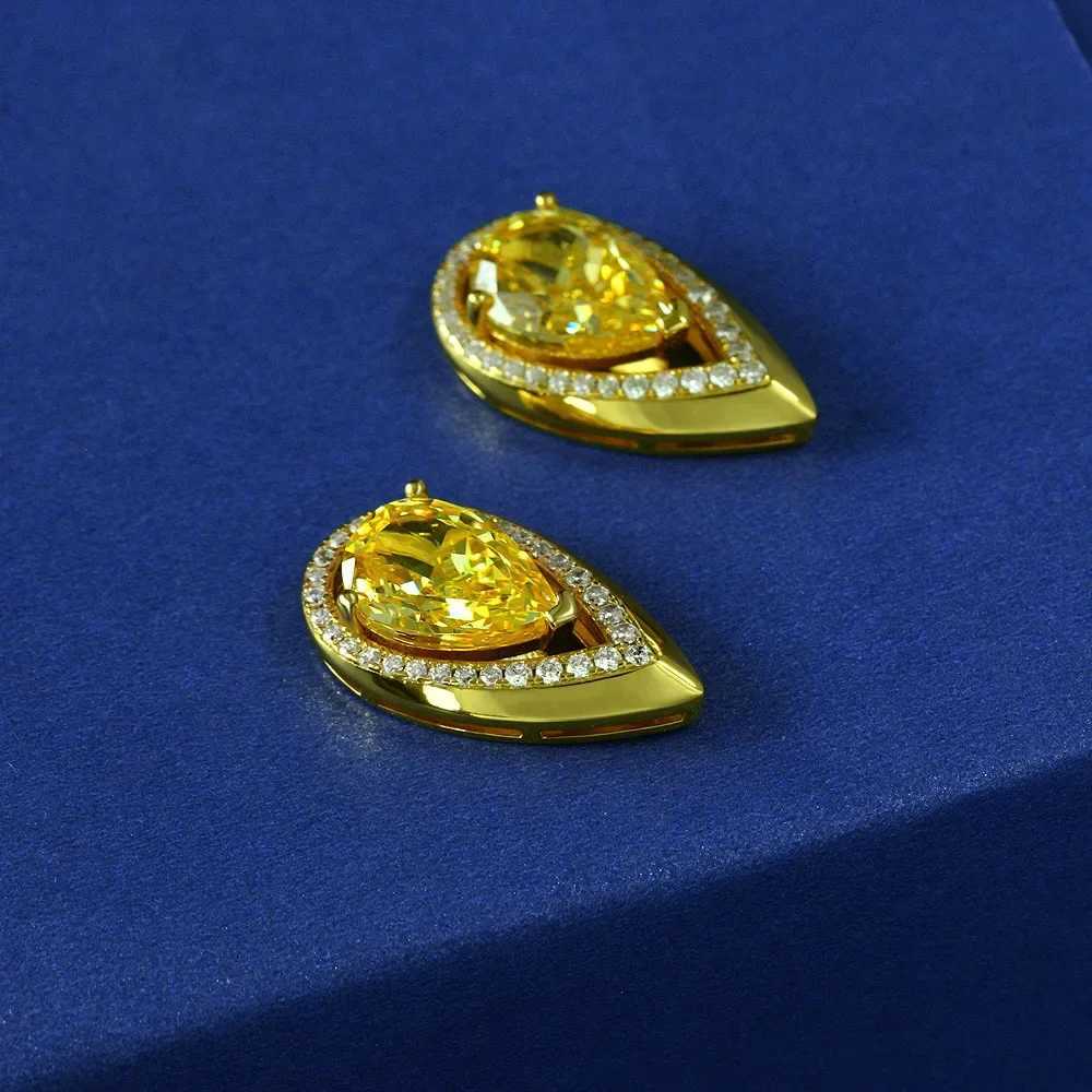 PANSYSEN Sparkling 925 sterling silver 4CT pear shaped cut citric acid high carbon diamond engagement party ear clip earrings W241017