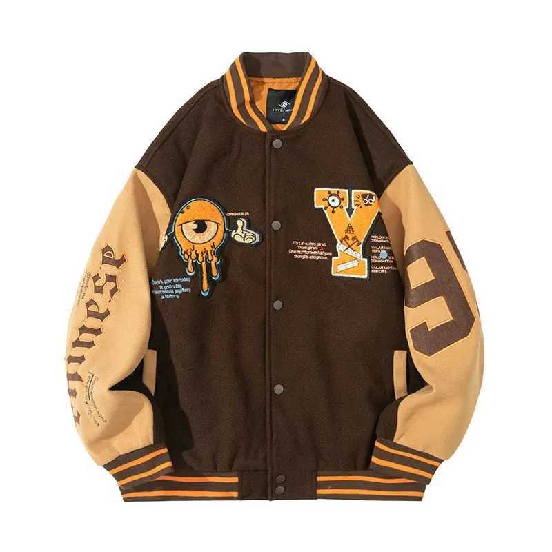 Y Letter Varsity Baseball Bomber Jacket Mens Cotton Womens Oversized Coat Black Brown Hip Hop University College Uniform Loose M241017