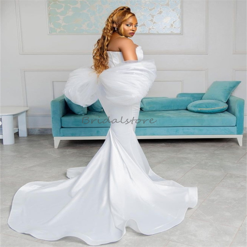 Beautiful Boho Mermaid Wedding Dresses With Big Bow South African Bohemian Civil Bride Dress Garceful Garden Country Bridal Gown Elegant Civil Vestio 
