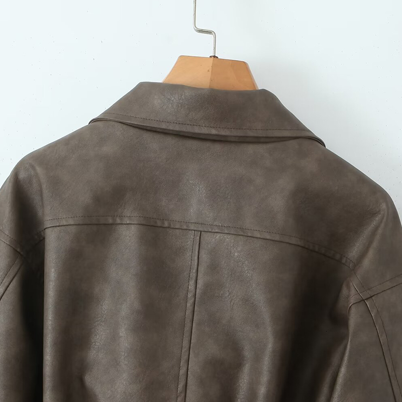 Leather Women's Coat Fur Outwear Long Sleeve Tops Elegant Fashion With Zipper 2024 Inszartrafaf Casaco Feminino Jackets