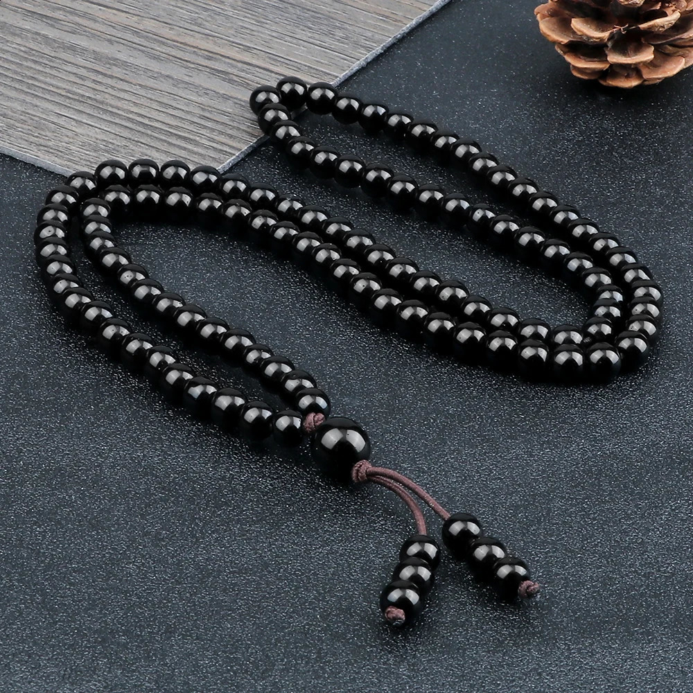 Shining black natural stone bead necklace obsidian matte agate 108 Mara bead packaging bracelet meditation yoga jewelry 241017
