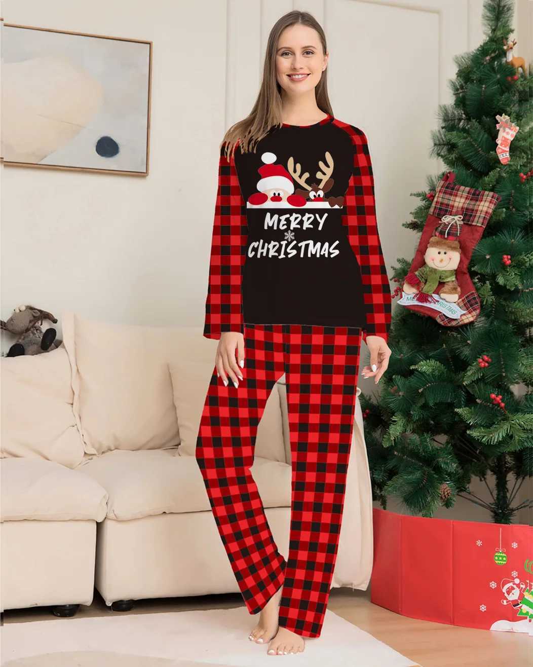 Merry Christmas Pajamas Santa Claus Printed Family Matching Set Casual Loose Pajamas Mom Daughter Dad Son Costume Set Christmas Appearance W241015
