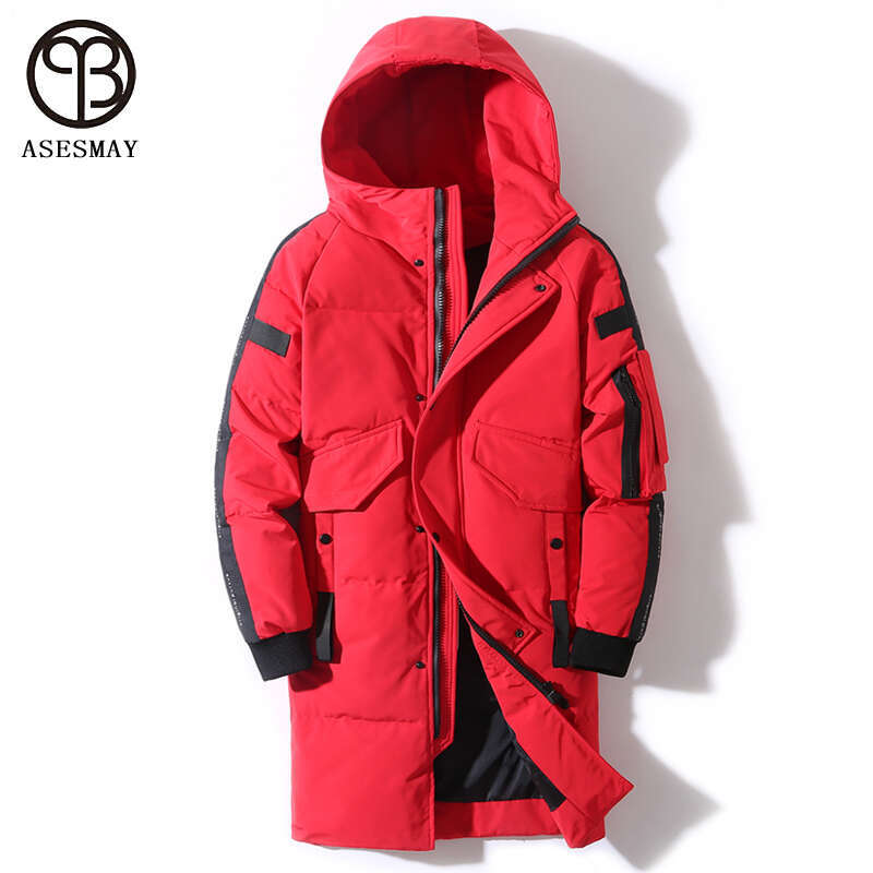 Asesmay White Duck Down Jacket Men Coat Long Warm Parkas Hooded Yellow Outwear Brand Clothing Male Winter Jackets