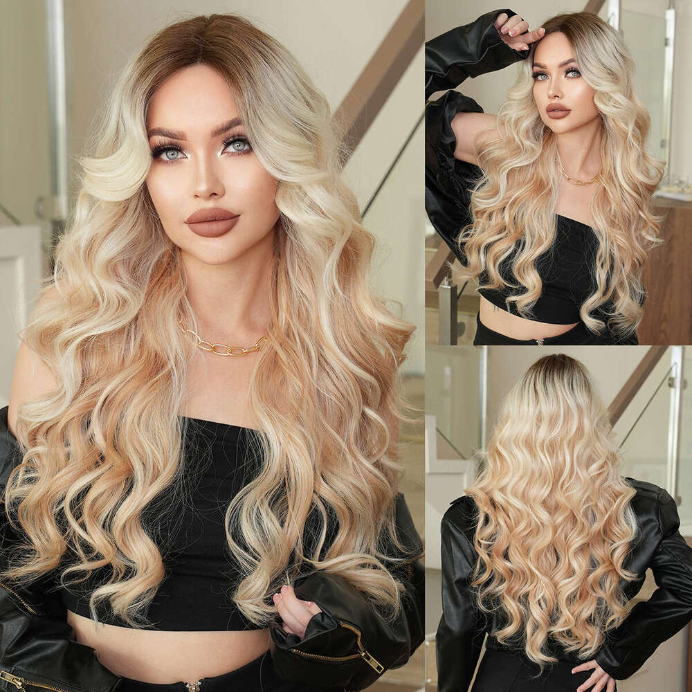 Female Wave Small T Forehead Wig White Gold Pick Color Synthetic Mechanism Headset Lace Front Wigs