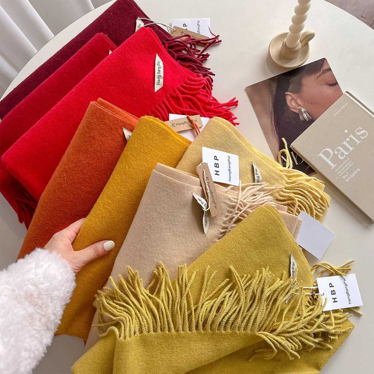 Warm and cozy cashmere scarf headscarf solid womens shawl bag Fem Pashmina Bandana scarf X241017