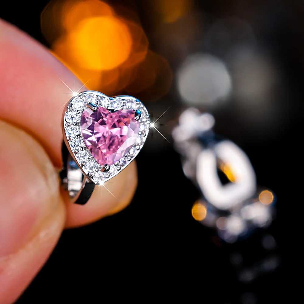Cute female small pink blue zircon heart-shaped clip earrings retro silver zircon wedding jewelry W241017