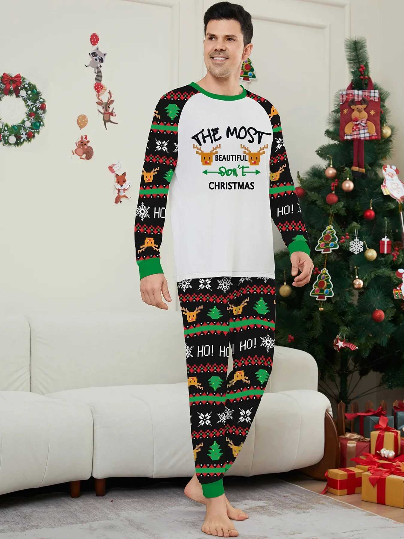 Family Christmas Matching Set Letter Printing Pajamas Mom Daughter Dad Son Matching Clothing Set Baby Dog Pants Pjs Christmas Appearance W241015