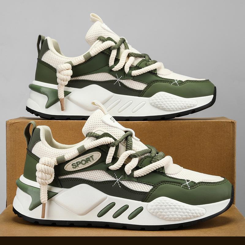 Men Running Shoes Mesh Lace-Up Non-Slip Trendy Sport Shoes Durable Tennis Platform Sneaker