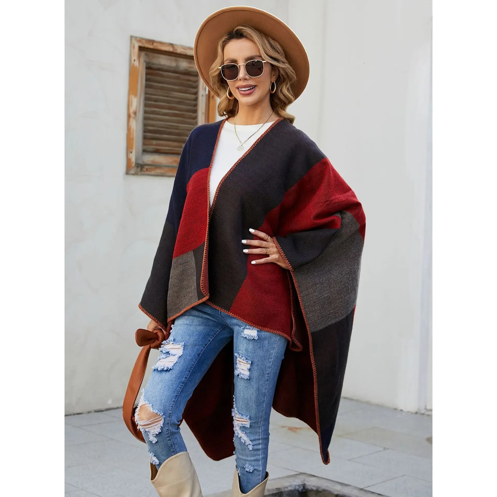 Fashion Scarf Womens Winter Autumn Warm Big Horn Striped Shawl Flower Travel Cloak Cashmere Raincoat Women 241009