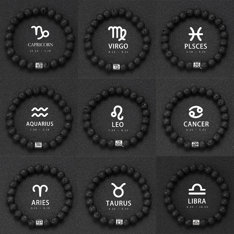 12 Zodiac Bracelet Natural Volcanic Stone Bracelet Virgo Capricorn Taurus Cancer Aries Pisces Gemini Libra 241017