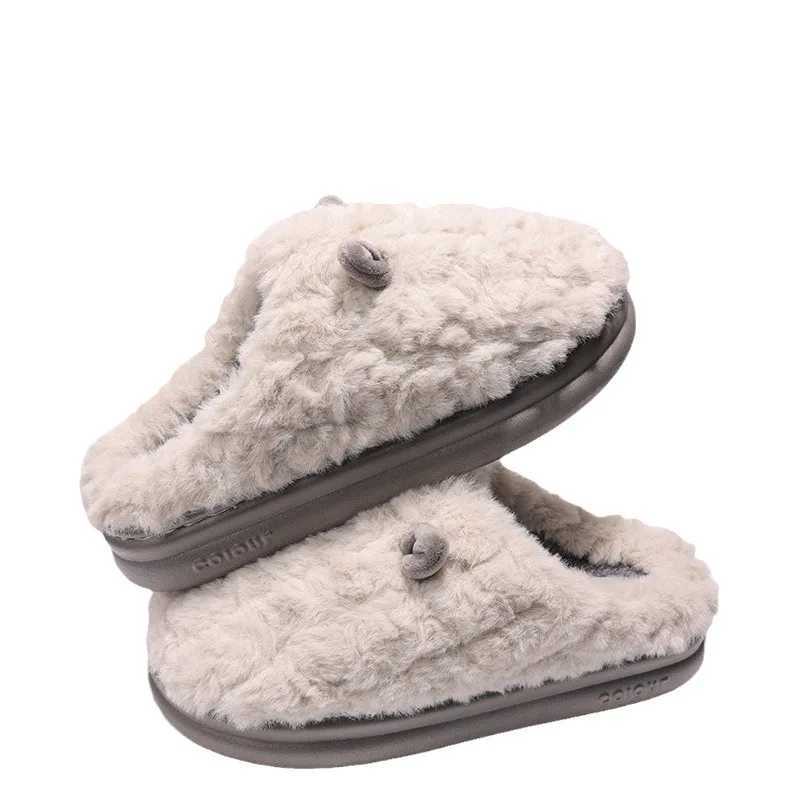 Warm winter womens slippers sandals home cotton shoes Eva artificial plush fur 4cm thick platform cute sheepskin mens slippersCL241017