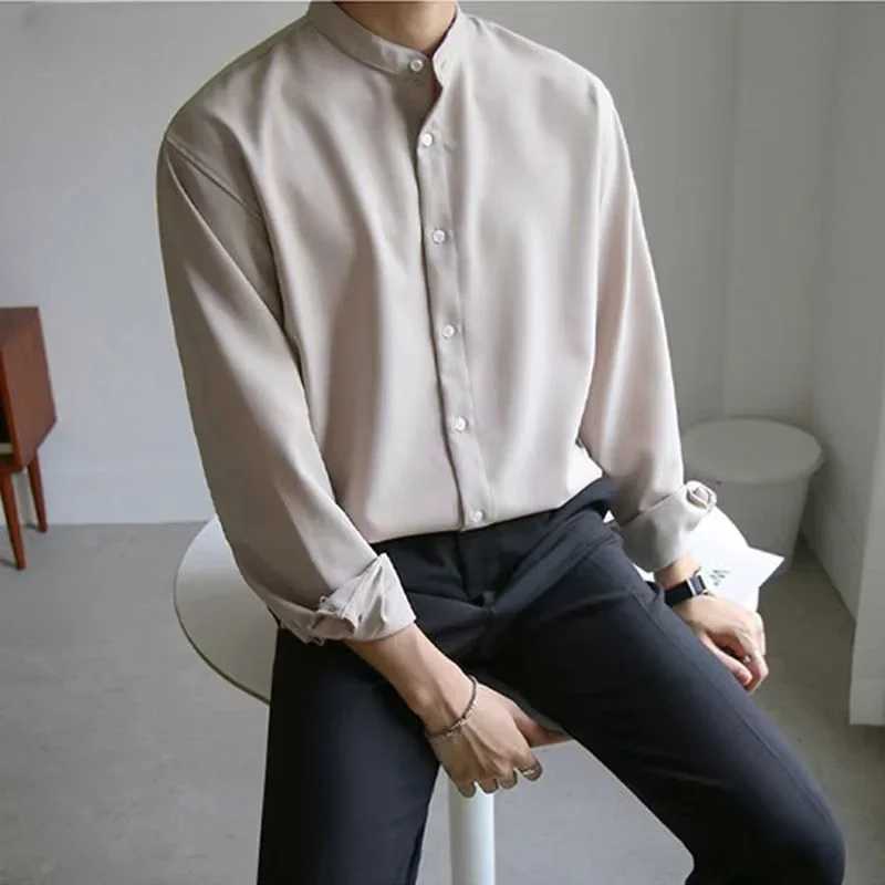 2023 Men Spring Autumn Fashion Stand Collar Solid Shirts Men Long Sleeve Business Casual Shirts Male New Loose Blouses I170 LX241017