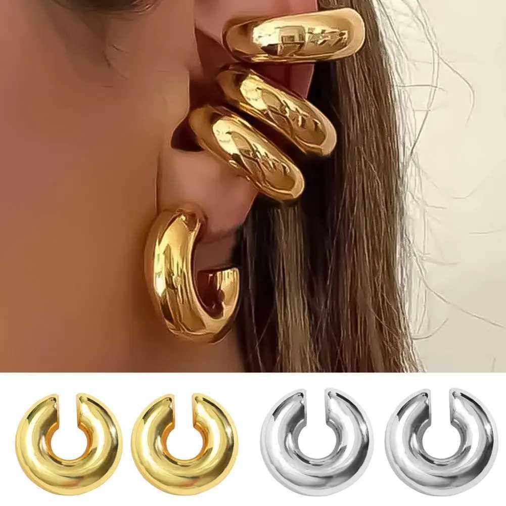 Fashionable stainless steel womens earmuffs non perforated fat round tube earmuffs suitable for hip-hop punk clubs W241017