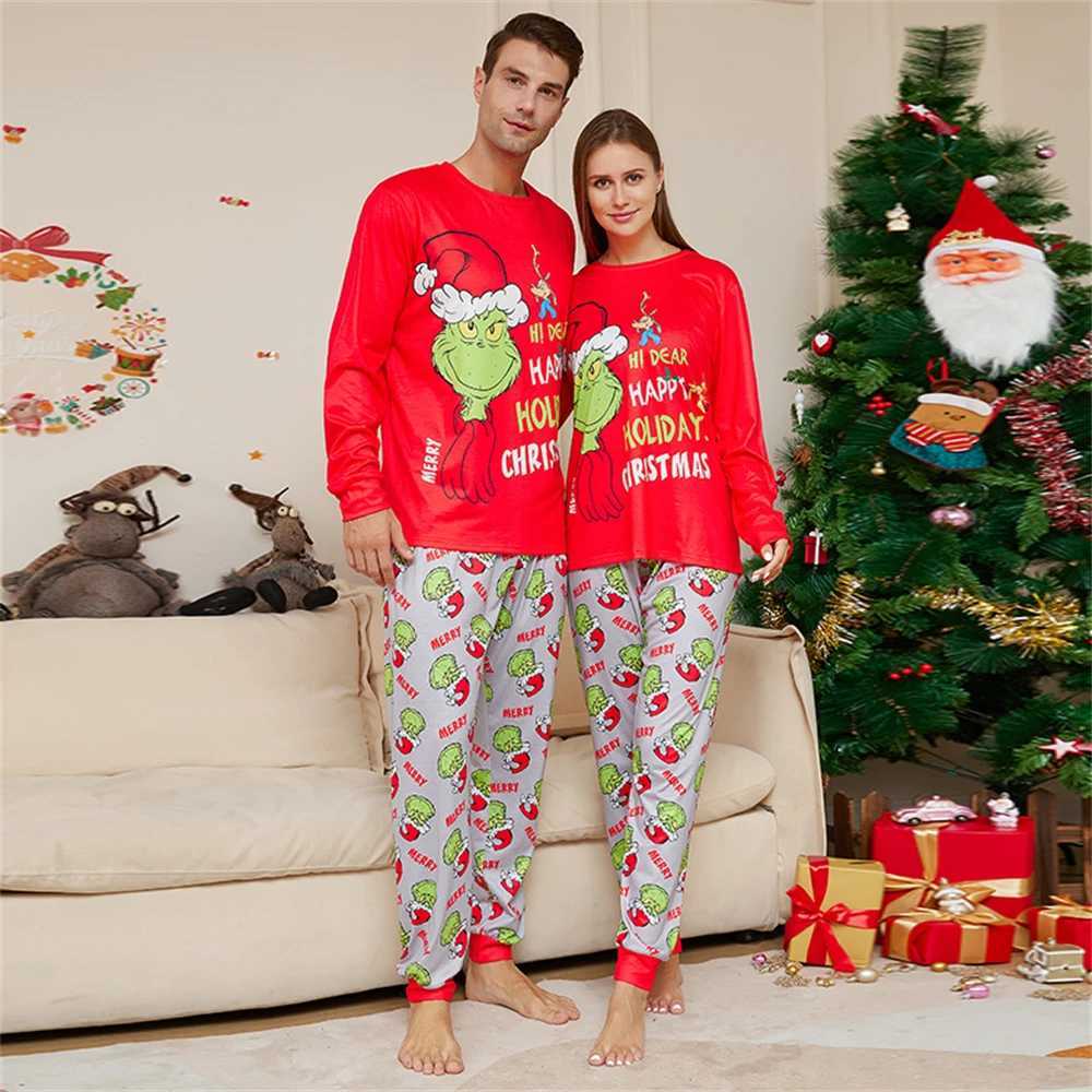Family Christmas Pajama Set Cartoon Printed Family Matching Clothing Father Mother Childrens Pajamas Red Baby Panties W241015