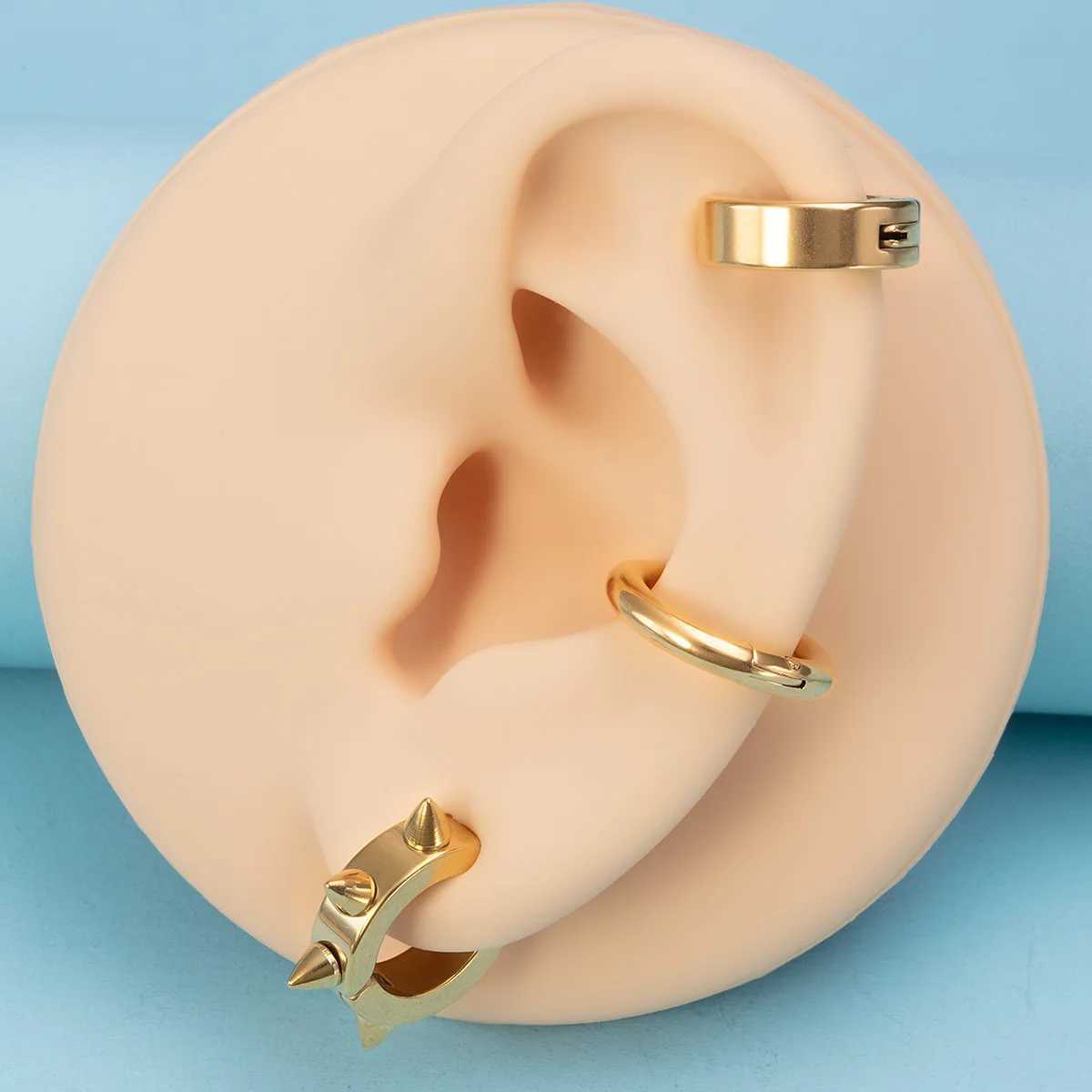 1 piece of spiky circular stainless steel fake earrings suitable for women non perforated earrings punk ear clips cuffs fashionable earrings jewelry W