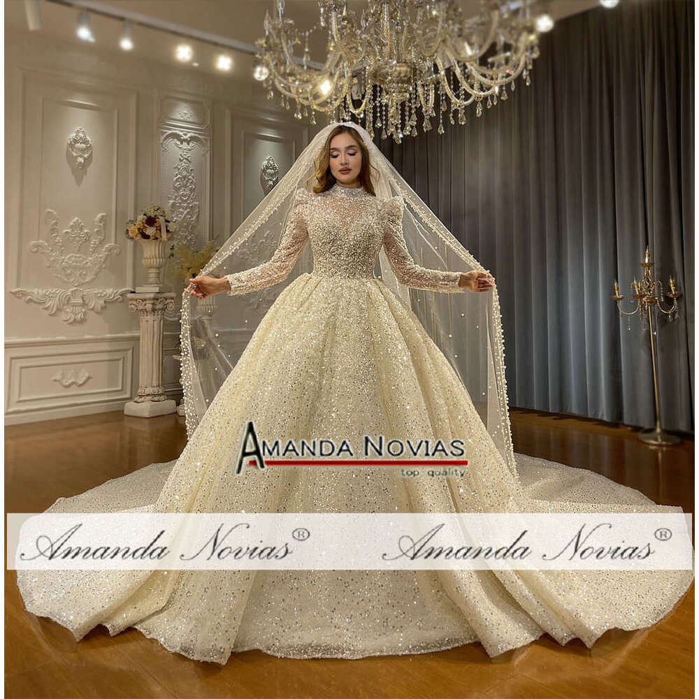 Amanda Novias High Neck Long Sleeves Wedding Dress
