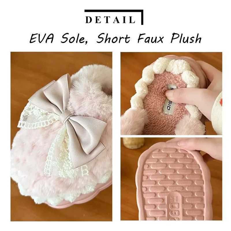 Soft Bow Winter Womens Slippers Home Cotton Shoes EVA Artificial Plush Fur 4cm Thick Platform Womens SandalsCL241017
