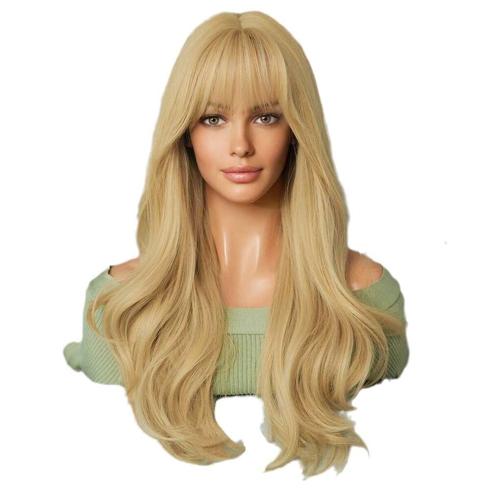 Hot Selg Women's Natural Gold Long Curly Hair With Bangs Taylor Swift's Same Blonde Synthetic Wig