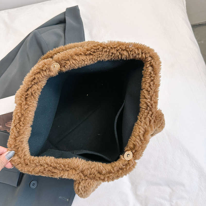 Plush Tote Bag Lamb Fleece Single Shoulder Handheld Large Capacity Checkered Hairy Bag Women 241015