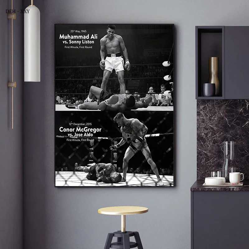 Scandinavian Classic Black and White Vintage Wall Art Boxing King Tyson HD Canvas Poster Print Home Bedroom Living Room DecorXJ241016