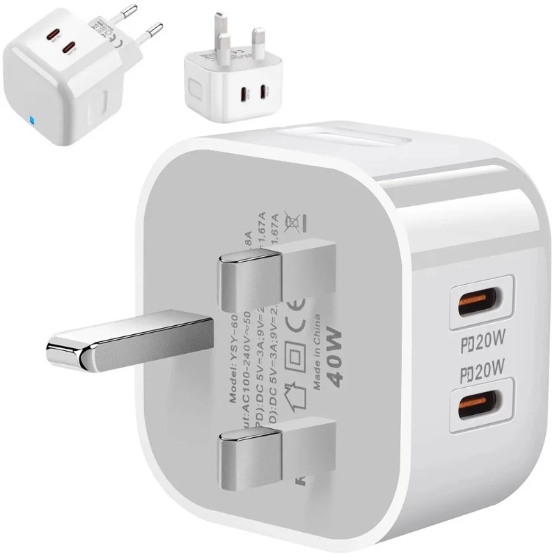 40W Dual USB C Wall Charger PD Fast Charging Block Type C Quick Charging Power Adapter US/EU/UK Plug For iPhone 16 15 14 13 Pro 12 Pro Mini iPad Samsu