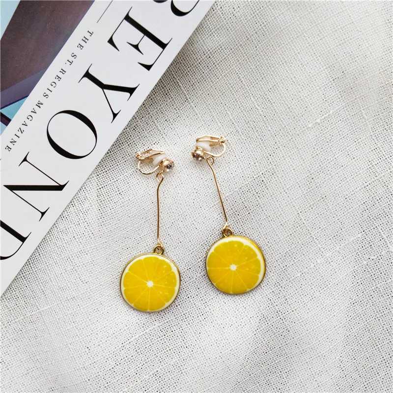 Watermelon Strawberry Fruit Long Pendant Clip Earrings Suitable for Women Holiday Girls No Ear Holes Party Jewelry No Piercing W241017