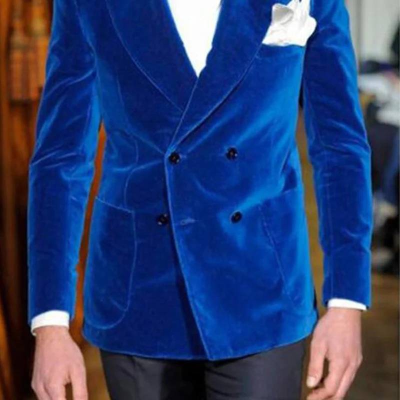 Velvet Men Suits Slim Fit With Double Breasted For Wedding Prom Peaked Lapel Groom Tuxedos Latest Style Male Fashion 2024