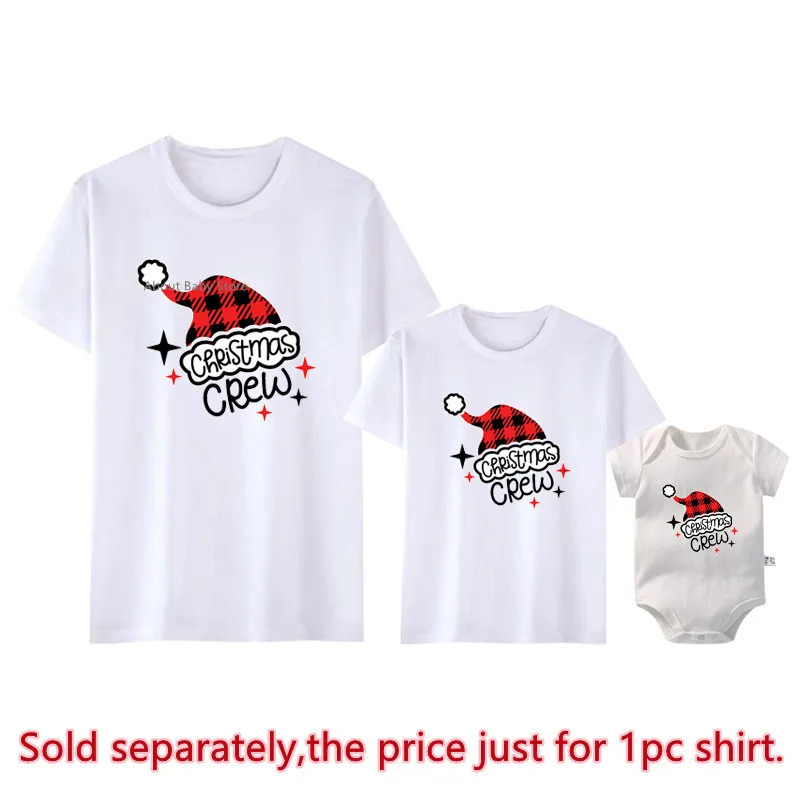 Christmas Crew Shirts Cotton Family Matching Outfits Dad Mom Kids Tshirts Baby Rompers Party Tops Clothes 241017