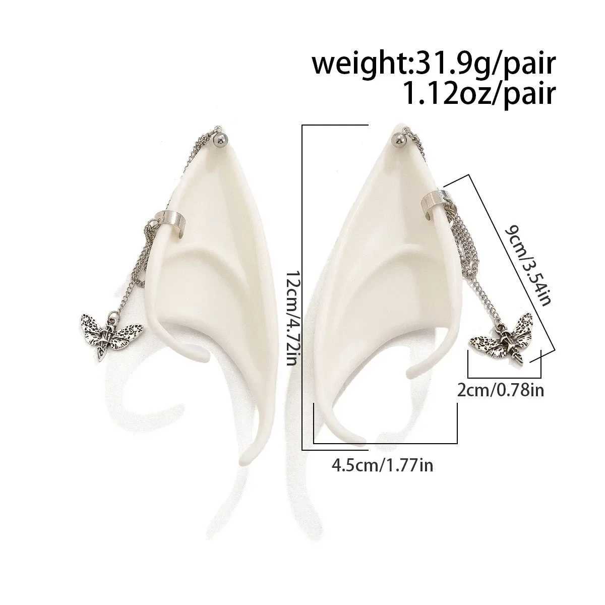 White elf tassel butterfly chain silicone ear clip earrings womens fashion jewelry minimalist accessories wholesale Halloween W241017