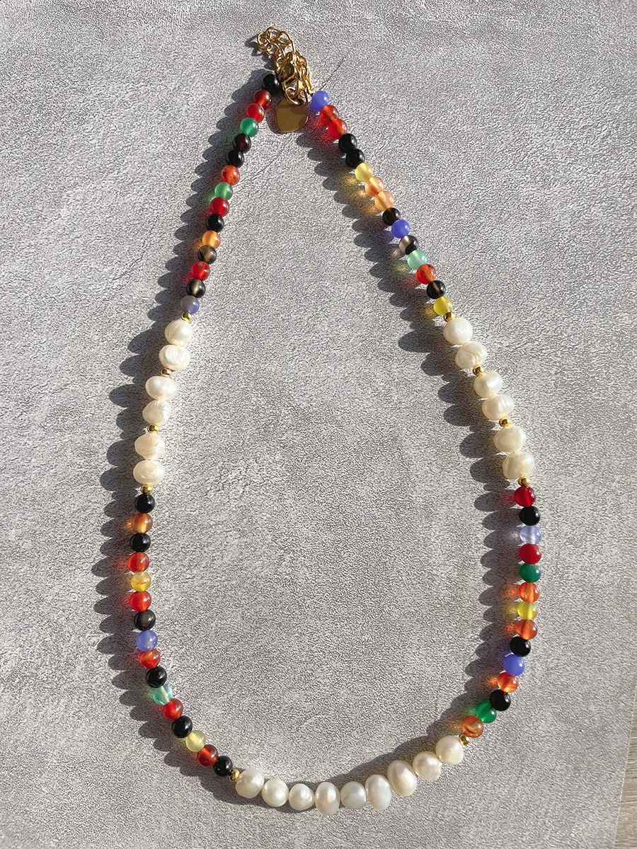 Natural freshwater pearl green natural stone necklace for women sweet and cool n bead pearl necklace 241017