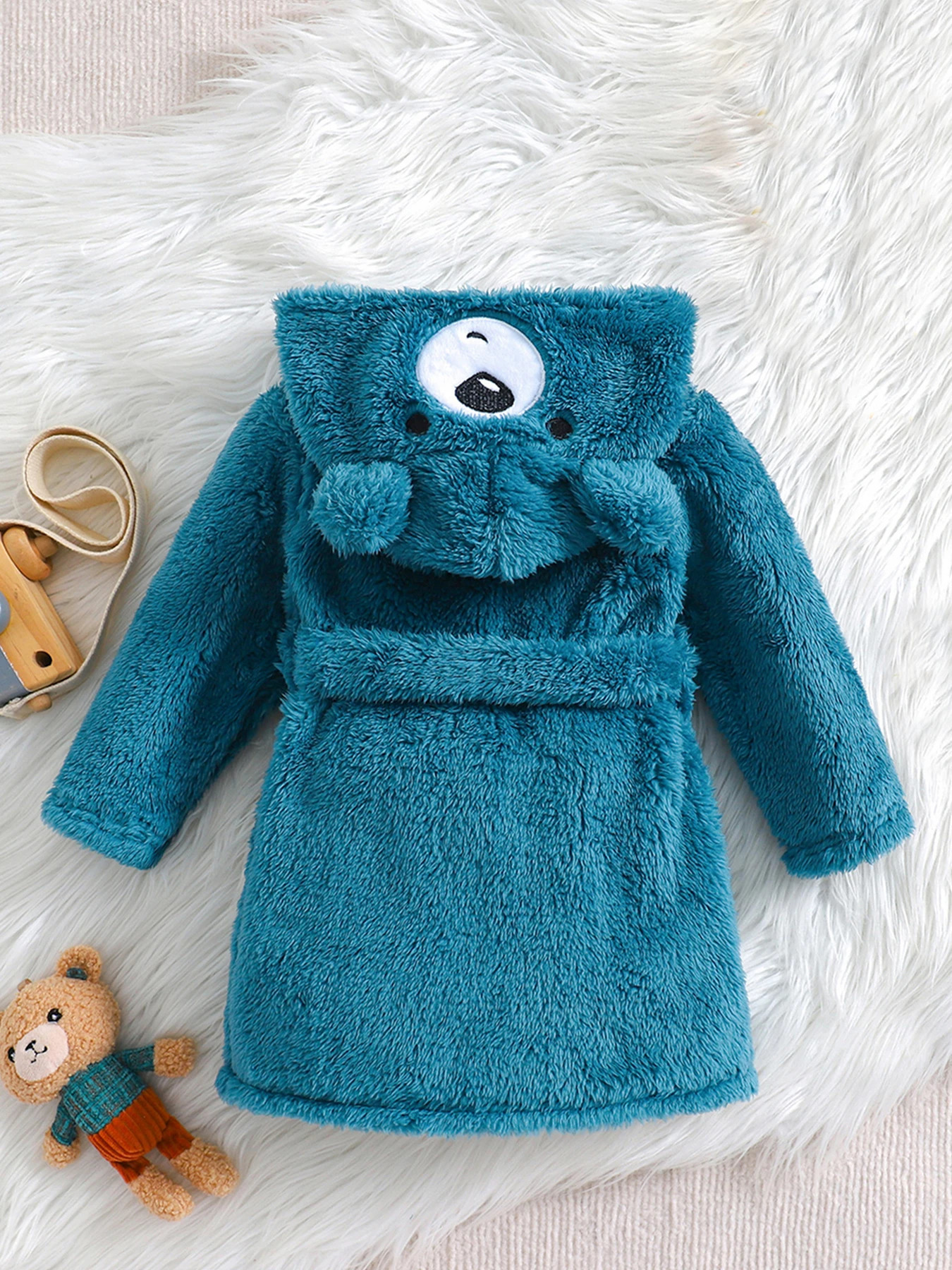 Baby Hooded Dressing Gown Warm Thickened Flannel Pajamas Comfortable Hoodie Cute Bear Pattern Thick Winter Loungewear 241017