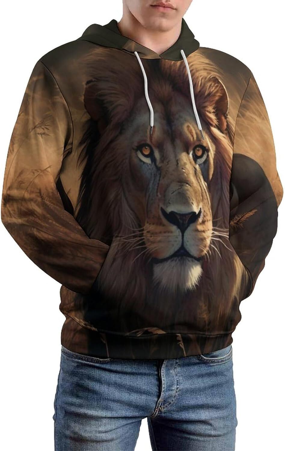 Hoodie for Mens Womens Mens Novelty American Flag Lion Hoodie Psychedelic Lion King Lightweight Long Sleeve Pullover Hoodie Graphic Pullover Long Slee