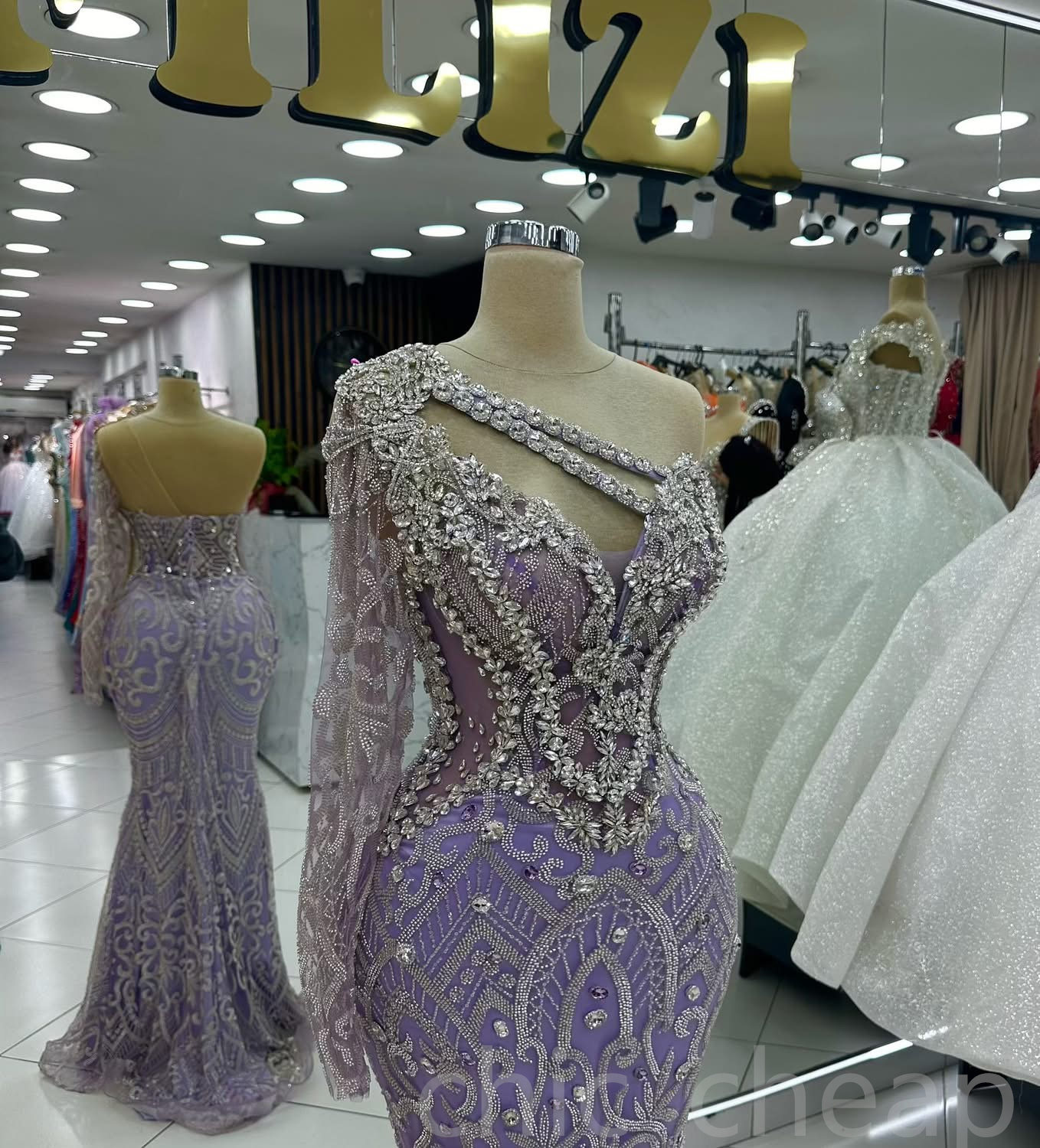 Aso Ebi 2024 Lavender Mermaid Prom Dresses Rhinestones Sequined One Shoulder Evening Formal Party Second Reception Birthday Gowns Dress For Special Oc