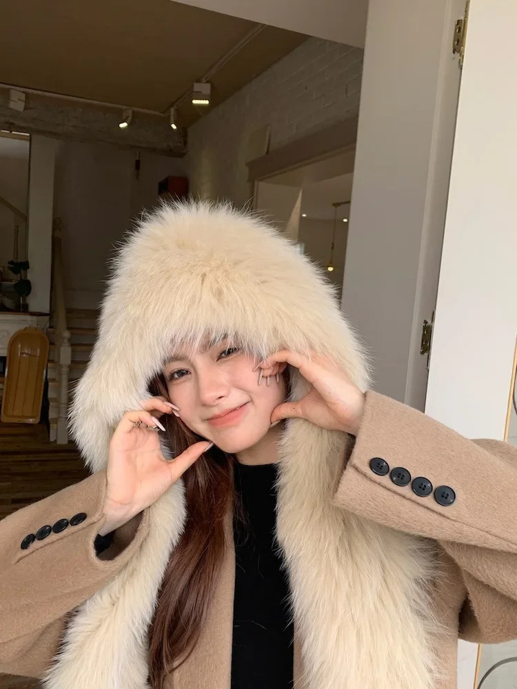 Fur Scarf Hat Integrated with Winter Warmth and Cold Protection Thick Korean Edition 241009