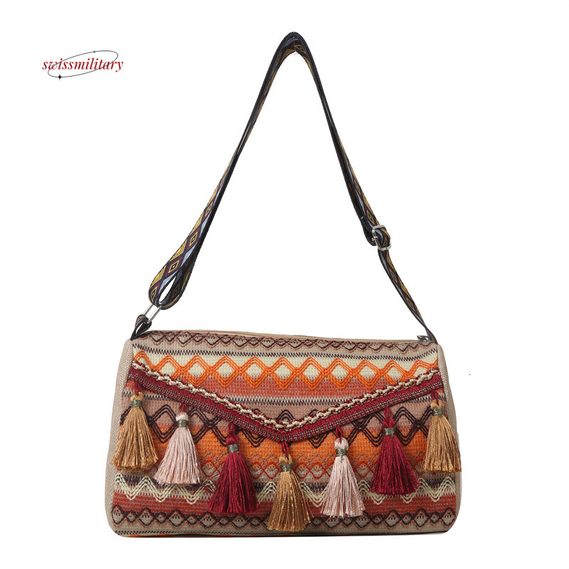 Ethnic shoulder small square 2024 new popular Bohemian style simple and niche crossbody travel women's bag#15 swissmilitary