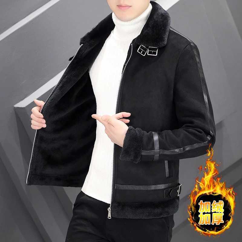 2024 Winter New Fleece To Thicken All In One Skin Warm Jacket Coat Mens Suede Casual Warm OuterwearXJ241017